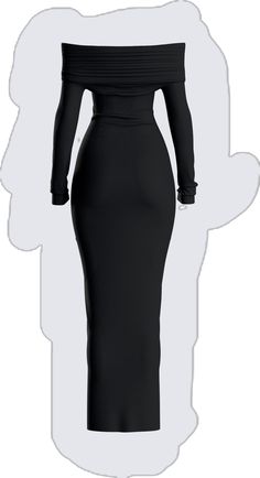 Fitted Black Full Length Maxi Dress, Fitted Off-shoulder Maxi Dress For Fall, Black Bodycon Long Maxi Dress, Fall Off-shoulder Fitted Maxi Dress, Off-shoulder Black Maxi Dress For Fall, Black Off-shoulder Maxi Dress For Fall, Black Fitted Long Sleeve Maxi Dress, Luxury Feminine Off-shoulder Maxi Dress, Black Full-length Bodycon Dress