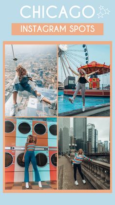 the chicago instagram spots are featured in this postcard