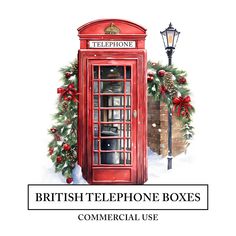 the british telephone box is decorated for christmas