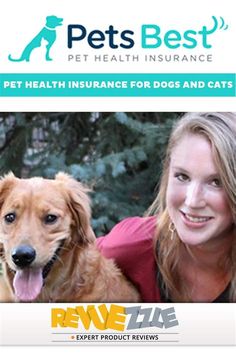 a woman is smiling with her dog in front of the words pet health insurance for dogs and cats