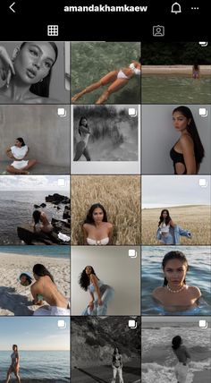 an iphone photo collage with many different pictures on the same page, including women in swimsuits