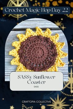 crochet magic happy day 22 sassy sunflower coaster pattern by craftopia collective