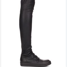 Rick Owens Ss24 Lido Knee-High Stocking Sneaks In Black Stretch Lamb Leather Rick Owens Shoes, Knee High Stockings, High Knees, Cool Clothes, Black Stretch, Rick Owens, Womens Shoes Sneakers, All Black, Knee High