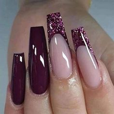 Burgundy Acrylic Nails, Unghie Nail Art, Purple Acrylic Nails, Maroon Nails, Nails Design With Rhinestones, French Acrylic Nails, Pretty Nail Designs, Glamorous Nails, Elegant Nails