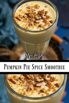 pumpkin pie spice smoothie in two glasses with the title overlay reading we have pumpkin pie spice smoothie