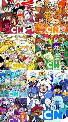 an image of cartoon characters with the word cnn on them in different colors and sizes