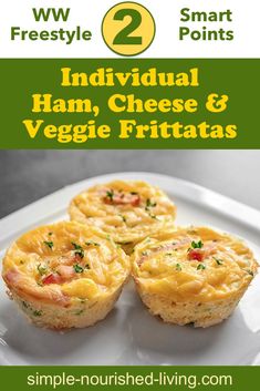 an advertisement for two different types of food on a plate with the words individual ham, cheese and veggie frittatas