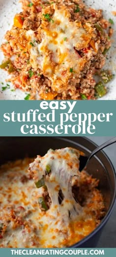 an easy stuffed pepper casserole recipe is shown