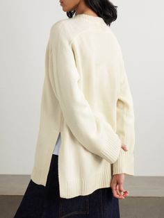 Find LOULOU STUDIO Safi Oversized Wool And Cashmere-blend Sweater on Editorialist. LOULOU STUDIO takes a laid-back approach to knitwear with this oversized 'Safi' sweater. It's made from an exceptionally soft natural blend of wool and cashmere. Play with textures by styling it with buttery leather. Oversized Cashmere Sweater For Daywear, Oversized White Wool Outerwear, Elegant Oversized Sweater For Daywear, Oversized Elegant Sweater For Daywear, Oversized Neutral Sweater For Work, Oversized Cream Cashmere Outerwear, Classic Oversized Sweater, Cream Oversized Sweater For Daywear, Elegant Oversized White Sweater