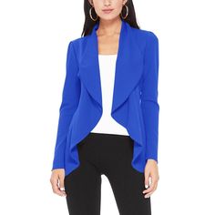 Cascade Royal Blue Blazer Royal Blue Blazers, Front Office, Open Front Blazer, Casual Night Out, Evening Outfits, Work Wear Women, Long Sleeve Blazers, Casual Blazer, Office Fashion