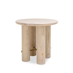 a round wooden table with two legs