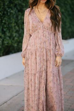 Dress Code For Women, Long Sleeve Floral Maxi Dress, Boutique Maxi Dresses, Mauve Dress, Pink Dresses, Dress Boutique, Cotton Maxi, Maxi Dress Cotton, Feminine Outfit