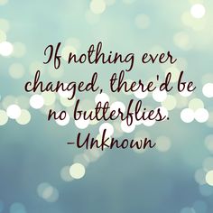 a quote that reads if nothing ever changed, there'd be no butterflies unknown