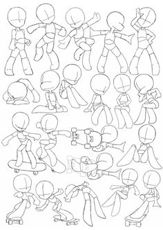 an image of cartoon character poses and expressions for children to draw on the computer screen