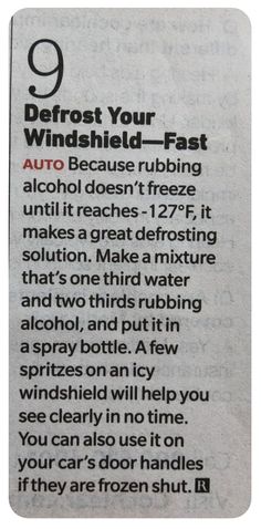 an article in the newspaper about how to defrost your windshield