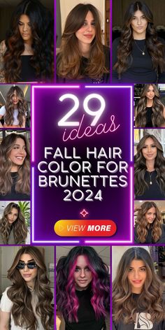 Transform your style with fall hair color for brunettes 2024, highlighting trendy designs and subtle highlights. Ideal for autumn and winter, these hair color trends are perfect for women with medium length or long hair. Try dark brown shades with blonde accents for a sophisticated look, or opt for an ombre style for a fun fall vibe. These ideas are easy to achieve and suitable for any occasion, from school to special events. Hair Colors For Fall Brunette, Women’s Hair Color Trends Fall 2024, Fall Hair Color For Brunettes Dark, Color Ideas For Brunettes, Fall Hair Color For Brunettes Medium Length, 2024 Hair Color Trends For Women Fall, September Hair Color Ideas, Dark Brown Subtle Highlights, Medium Length Fall Hair Color