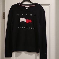 Brand New With Tags Navy Red And White Tommy Sweater Tommy Hilfiger Black Long Sleeve Top, Tommy Hilfiger Black Tops For Fall, Black Tommy Hilfiger Tops For Fall, Tommy Sweater, Tommy Hilfiger Sweater, Red And White, Tommy Hilfiger, Scoop Neck, Sweaters For Women