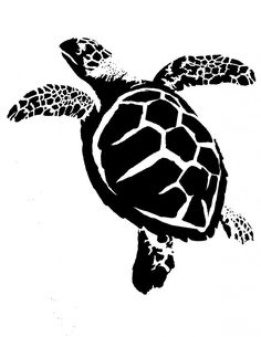 a black and white drawing of a sea turtle