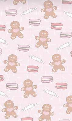 a pink background with gingerbreads and icing on it