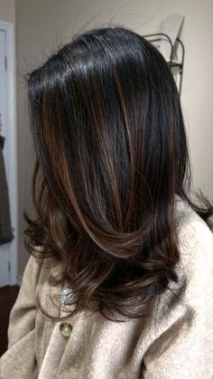 Hair Colour For Highlights, Highlight On Ends Of Hair, Hair Colouring Ideas For Black Hair, Brown Colour Hair Highlights, Natural Black Hair Color With Highlights, Brunette Colour Ideas, Best Hair Colour For Black Hair, Brown Black Hair Ideas, Dark Hair Colour Ideas Highlights