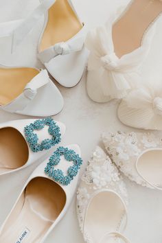 A photo of white bridal shoes from Manolo Blahnik, Loeffler Randall and more Rehearsal Dinner Shoes, Dinner Shoes, Rehearsal Dinner, Rehearsal Dinners, Bridal Looks, Engagement Party