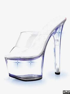 Fisdy - Womens Illuminated Clear Exotic Mule Heels - Premium Pole Dance Shoes Peep Shoes, Clear Platform Heels, Pole Dance Shoes, Clear Mules, Summer Toes, Mule Heels, Gladiator Heels, Heels For Women, Clear Heels