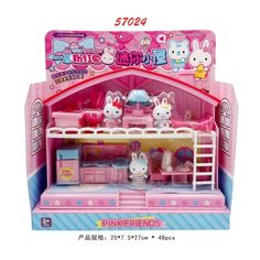 hello kitty kitchen playset in pink with white furniture and accessories for the doll house