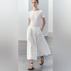 Zara Embroidered Midi Skirt Zw Collection Beautiful Belted Midi Skirt, Velvet Midi Skirt, Faux Leather Midi Skirt, Beaded Skirt, Leather Pleated Skirt, Jacquard Skirt, Velvet Mini Skirt, Midi Flare Skirt, Leather Midi Skirt