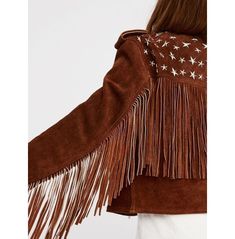 Women Brown Rock Punk Style Studded Fringe Jacket, Biker Suede Jacket Funky Cowboy, Design Frock, Rock Punk Style, Brown Fringe, Suede Biker Jacket, Suede Biker, Leather Formal Shoes, Suede Leather Jacket, Fringe Leather Jacket