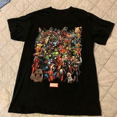 a t - shirt with an image of many different characters on it