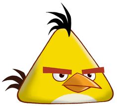 a yellow angry bird with black hair and eyes