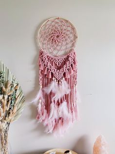 Macrame Rosie Dreamcatcher Wall Hanging Dreamcatcher Tutorial, Dream Catcher Tutorial, Boho Artwork, String Art Diy, Feather Crafts, Macrame Patterns Tutorials, Macrame Wall Art, Wooden Hoop, Macrame Ideas