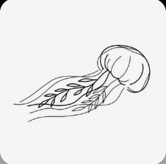 a black and white drawing of a jellyfish with leaves on it's back