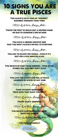 an image of a mermaid with the words 10 signs you are a true pisce