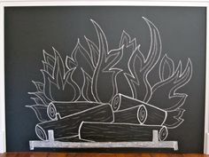 a chalk drawing of firewood logs on a blackboard