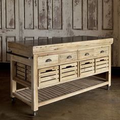 a large wooden table with drawers on it