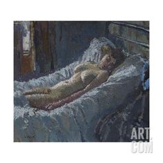 a painting of a naked woman laying in bed