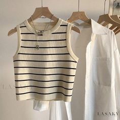 Lasaky - Delicate Drop-Waist Blouse with Tied Neck and Short Sleeve Design Striped Cami Tops, Halter Neck Blouses, Lace Trim Blouse, Backless Top, Summer Stripes, Peasant Style, Tank Top Camisole, Mua Sắm, Striped Knit