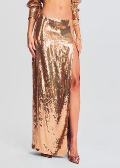 Savannah Sequin Maxi Skirt Sequin Maxi Skirt, Maxi Sequin Skirt, Australia Clothes, Gold Skirt, Sequin Shirt, Floor Length Skirt, Sequin Maxi, Long Sleeve Sequin, Loose Outfit