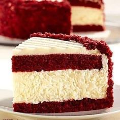 a slice of red velvet cake on a plate