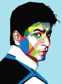 a man's face is made up of multicolored squares