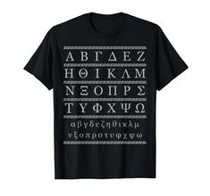 an ancient greek alphabet t - shirt with white letters on the front and black background