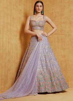 Astrea Lavender Lehenga Set Chamee n Palak - Fabilicious Fashion Goa Marriage, Corset Blouse Lehenga, Reception Lehanga, Marriage Outfit, Lavender Lehenga, Cocktail Saree, Reception Couple, Bustier Blouse, Indian Fits