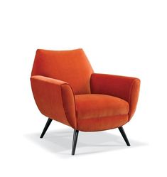 an orange chair sitting on top of a white floor