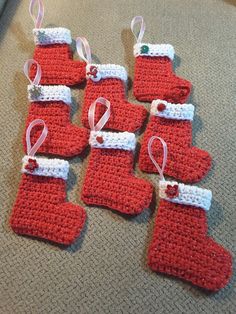 crocheted red and white christmas stocking ornaments