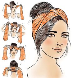 Hair Scarf Styles, Head Scarf Styles, Bandana Hairstyles, How To Wear Scarves, Hair Dos, Headband Hairstyles, Scarf Hairstyles, Hair Videos, Head Scarf