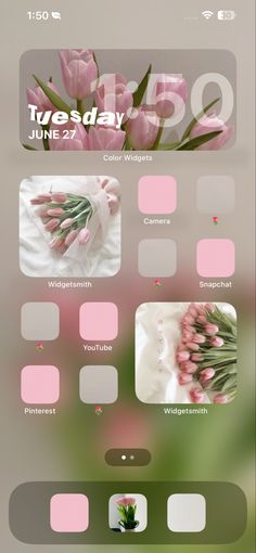 an iphone screen with pink flowers on it