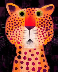 a painting of a cheetah with spots on it's face and eyes