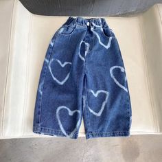 Toddler Lovely Heart Denim Loose Pants – MiniOlie Autumn Clothes, Baby Pants, Loose Pants, Casual Girl, Body Measurements, Jeans Straight, Photo Props, Casual Pants, Loose Fitting