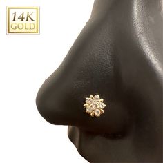 a close up view of a nose with a gold ring on it's side